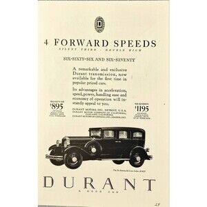 Durant The Six-Seventy De Luxe Sedan "A Good Car" Vintage print Ad 1929